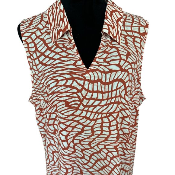 CAbi Large Twirl #4183 Rust & White Patterned Sleeveless Blouse - Picture 1 of 4